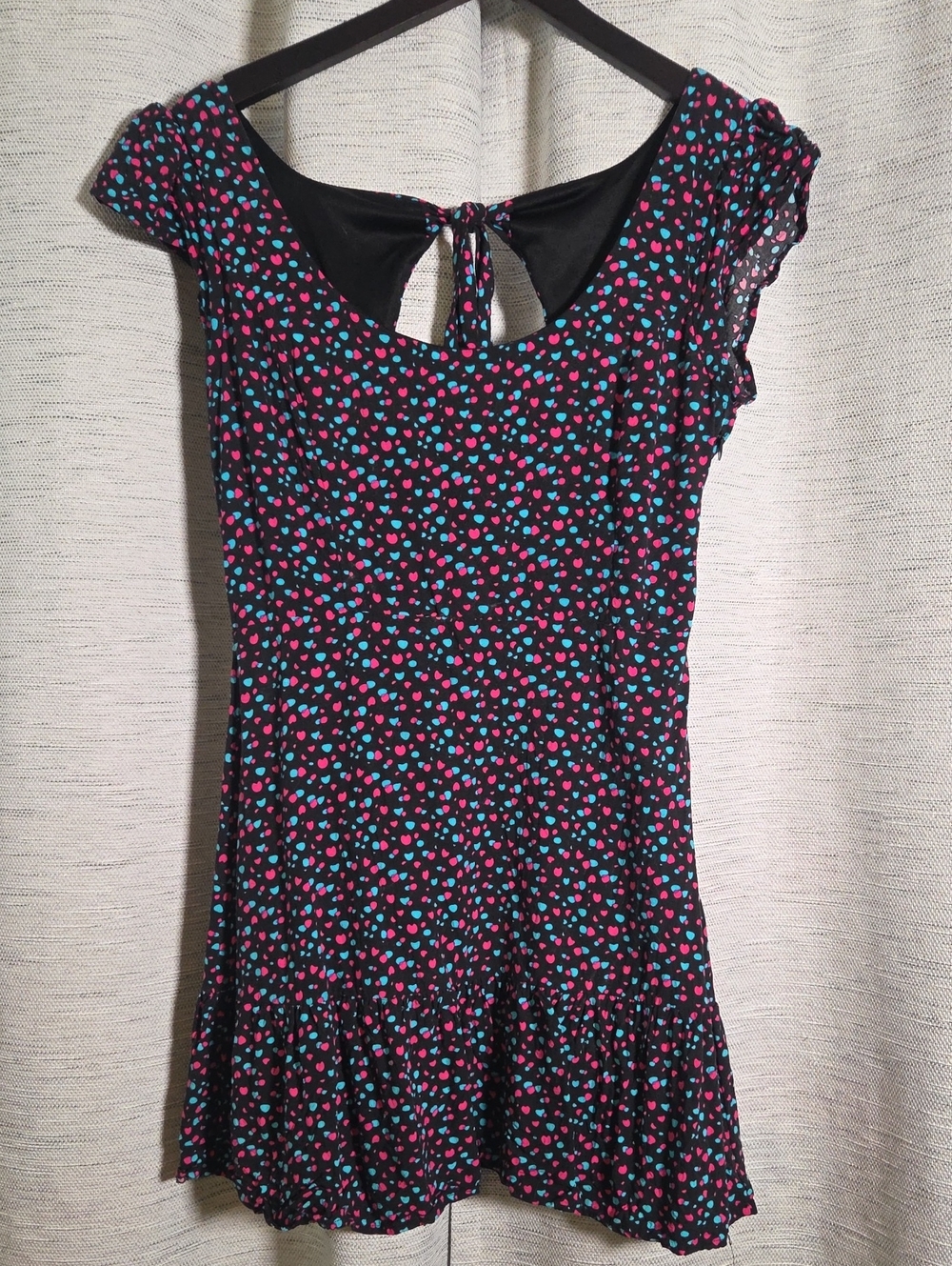 Women's Black Dress with Pink & Teal Heart Print